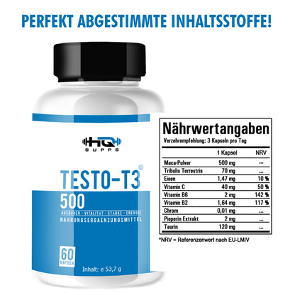 Testo-T3 500 - Maca, Tribulus Terrestris, Vitamin C, B6, B2, Taurin